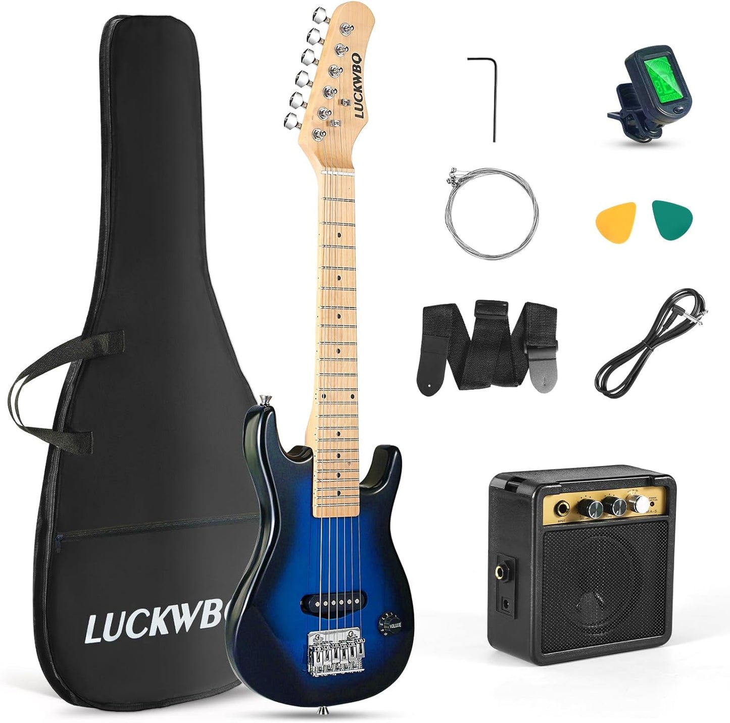 Kids Electric Guitar Starter Kit w/ Amp & Accessories - Blue Burst