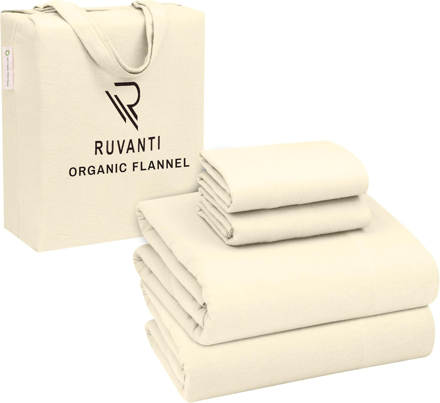 RUVANTI Flannel Sheets King Size - Organic Cotton Cozy Set