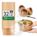 50 Pcs 32 Oz Large Paper Bowls with Lids - Durable Disposable Soup