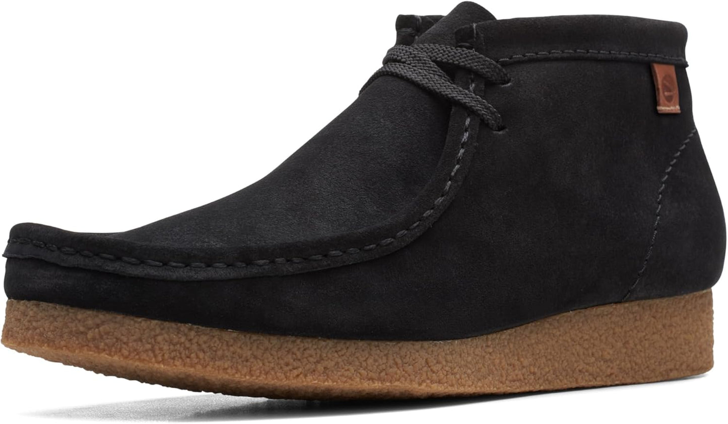 Clarks mens Shacre Boot: Premium Black Suede with Crepe Outsole