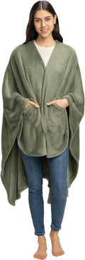 Dark Sage Primalush Wearable Blanket - Pocketed Plush Cape 58x64