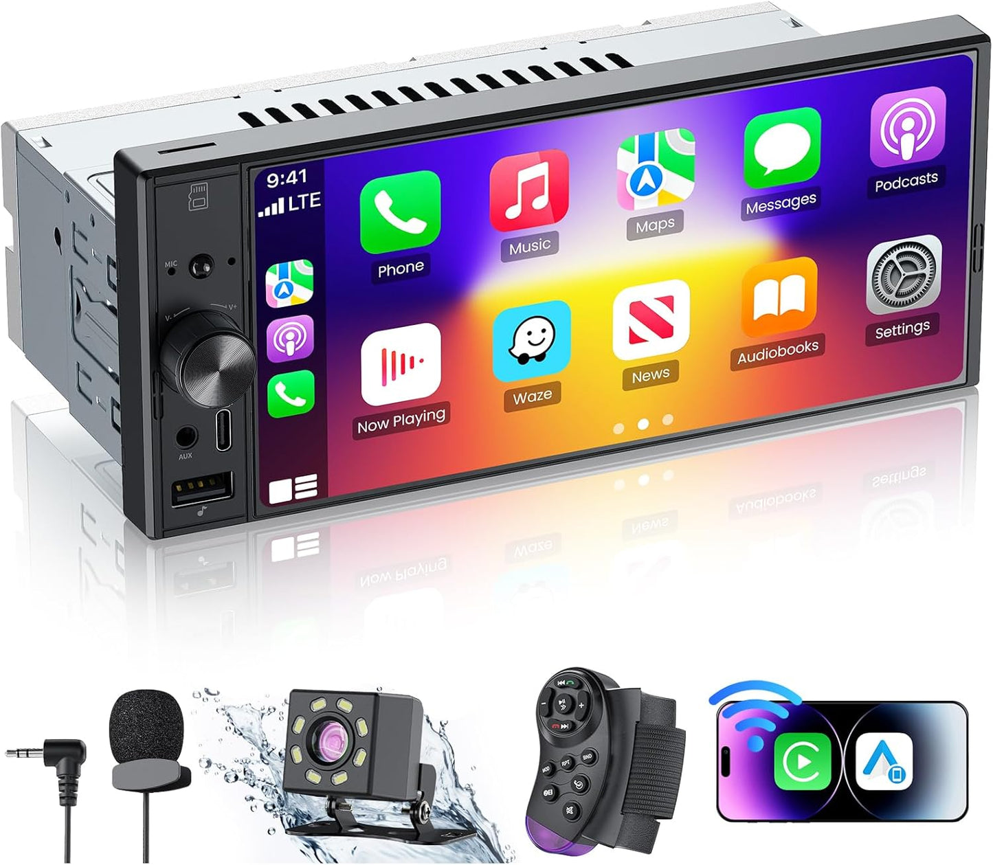 6.9 Inch Single DIN Car Radio with Apple CarPlay & Android Auto