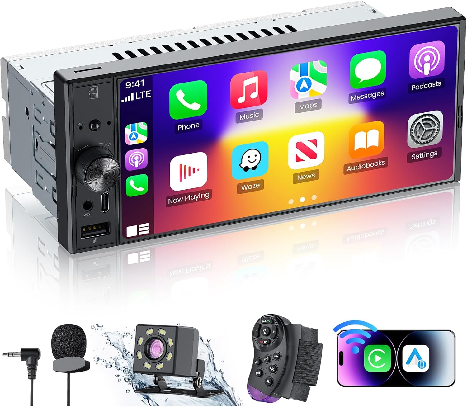 6.9 Inch Single DIN Car Radio with Apple CarPlay & Android Auto