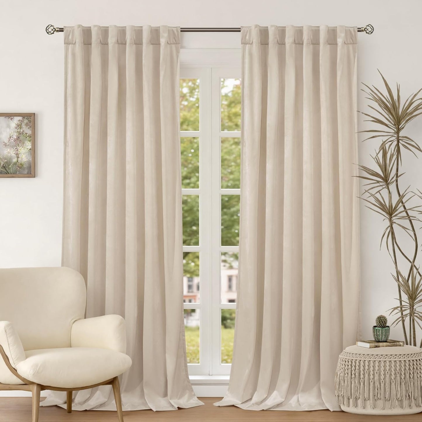 BGment Cream Beige Velvet Curtains for Bedroom and Living Room