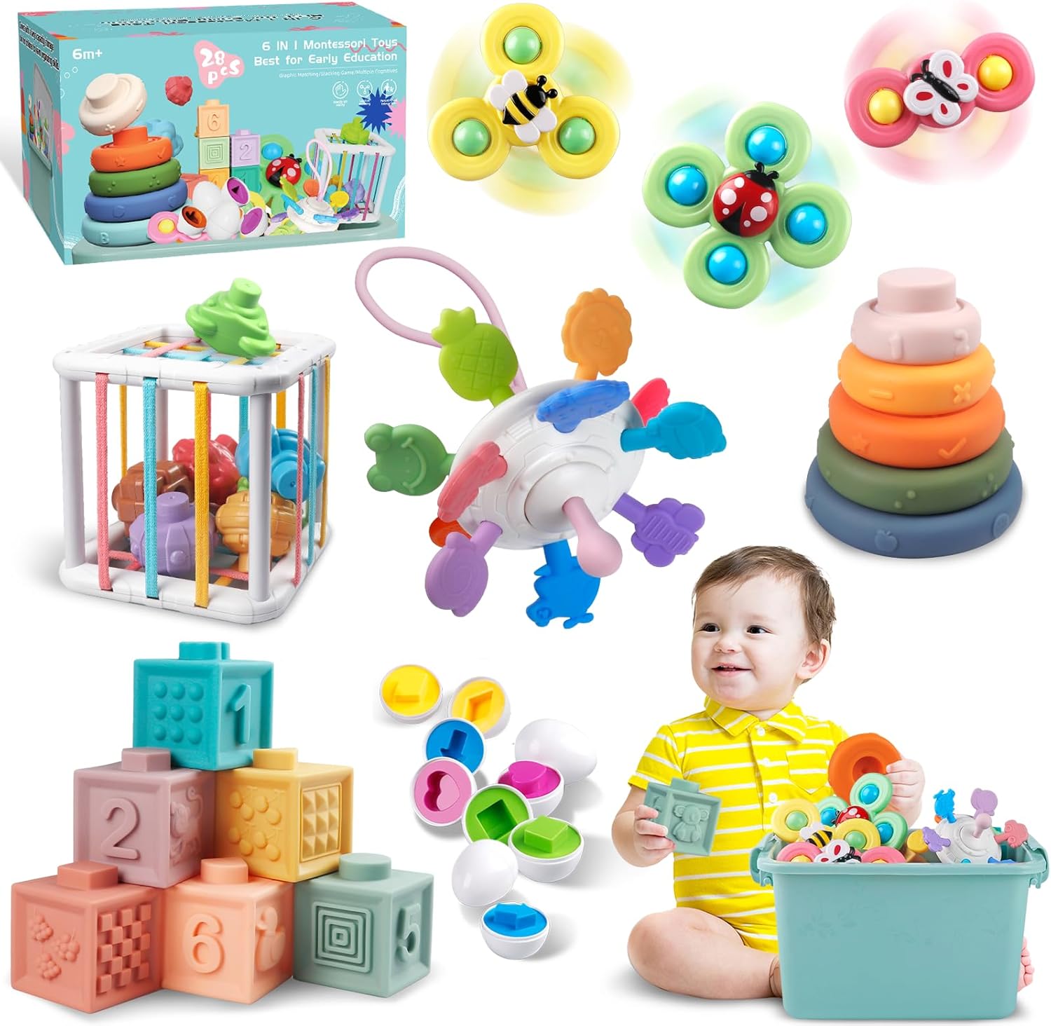 Montessori Sensory Baby Toys Bundle by Weilim - Develops Early Skills