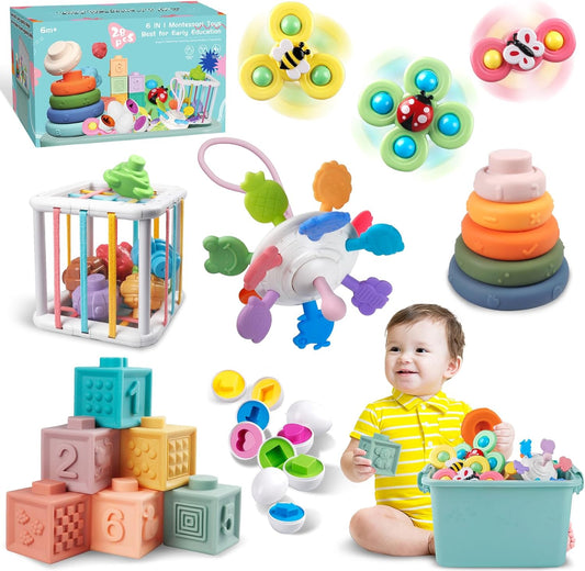 Montessori Sensory Baby Toys Bundle by Weilim - Develops Early Skills