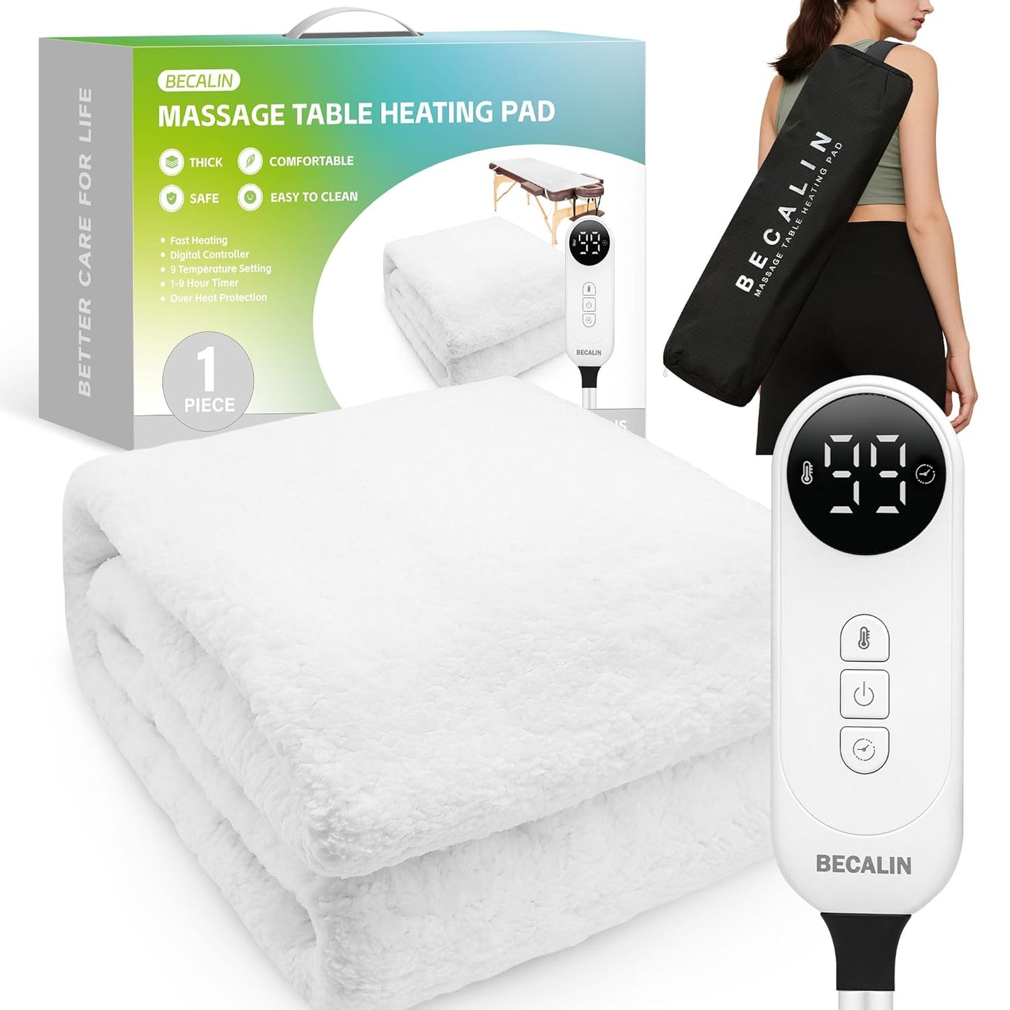 Massage Table Warmer Heating Pad with 9 Heat Settings & Timer
