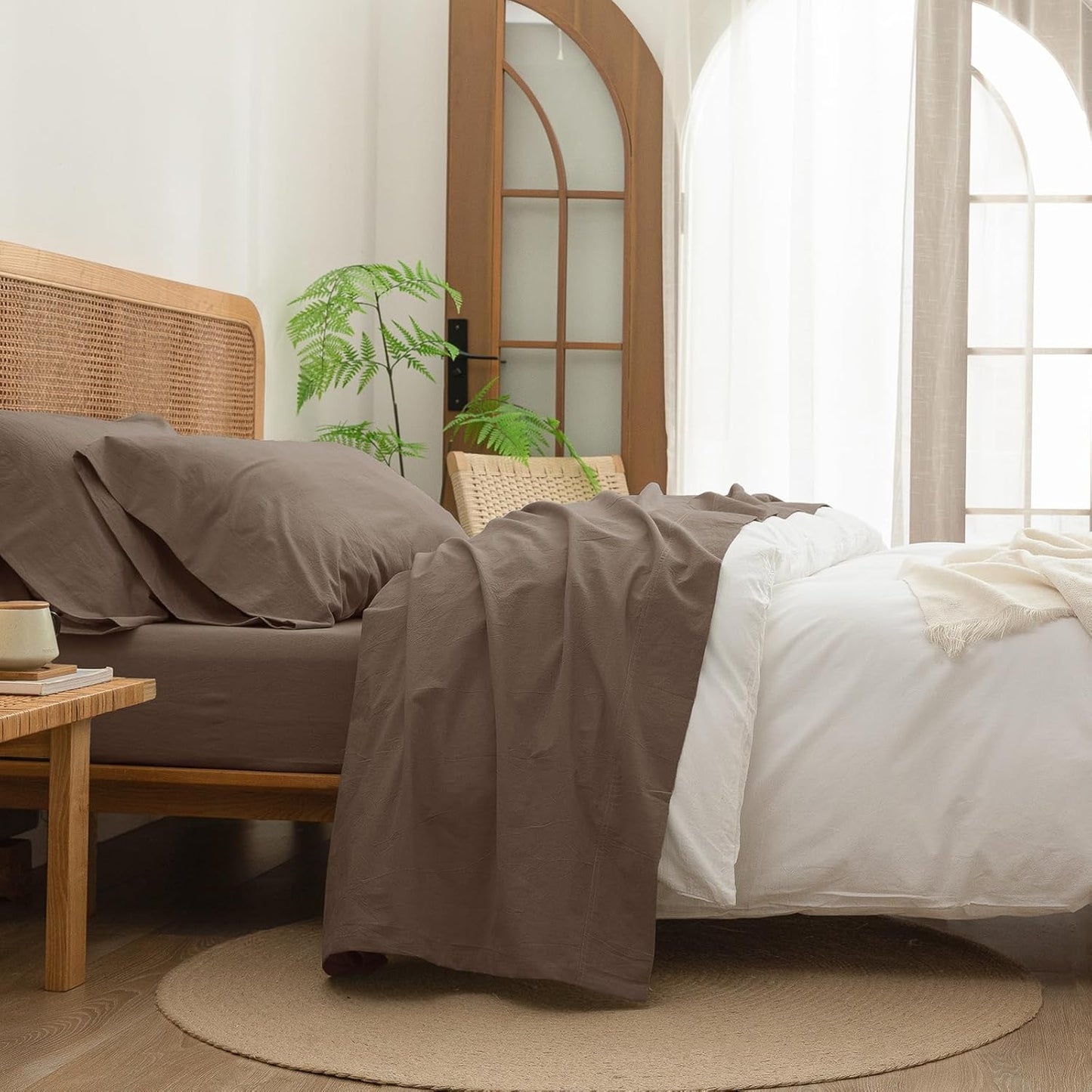 BESTOUCH Sheet Set 100% Washed Cotton for Chic Comfort