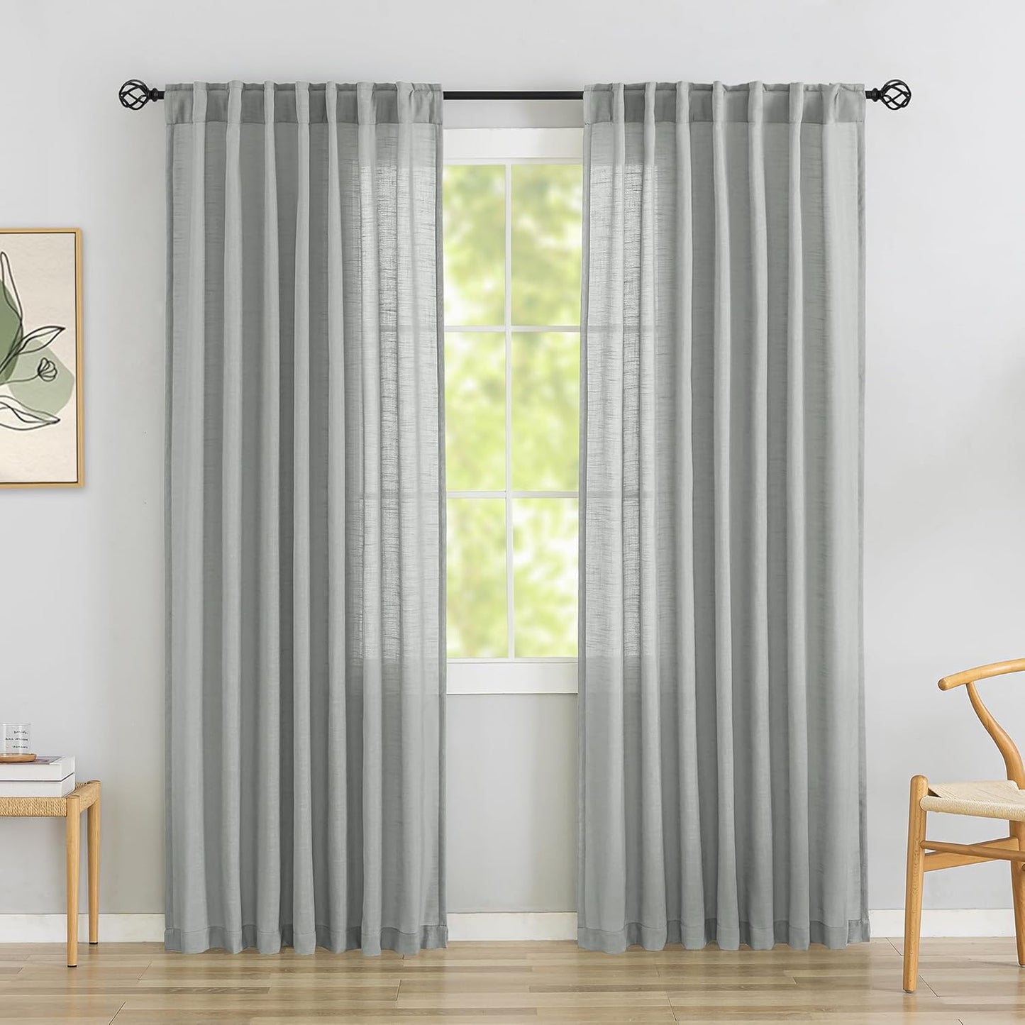 92 Inch Neutral Linen Back Tab & Rod Pocket Curtains for Privacy