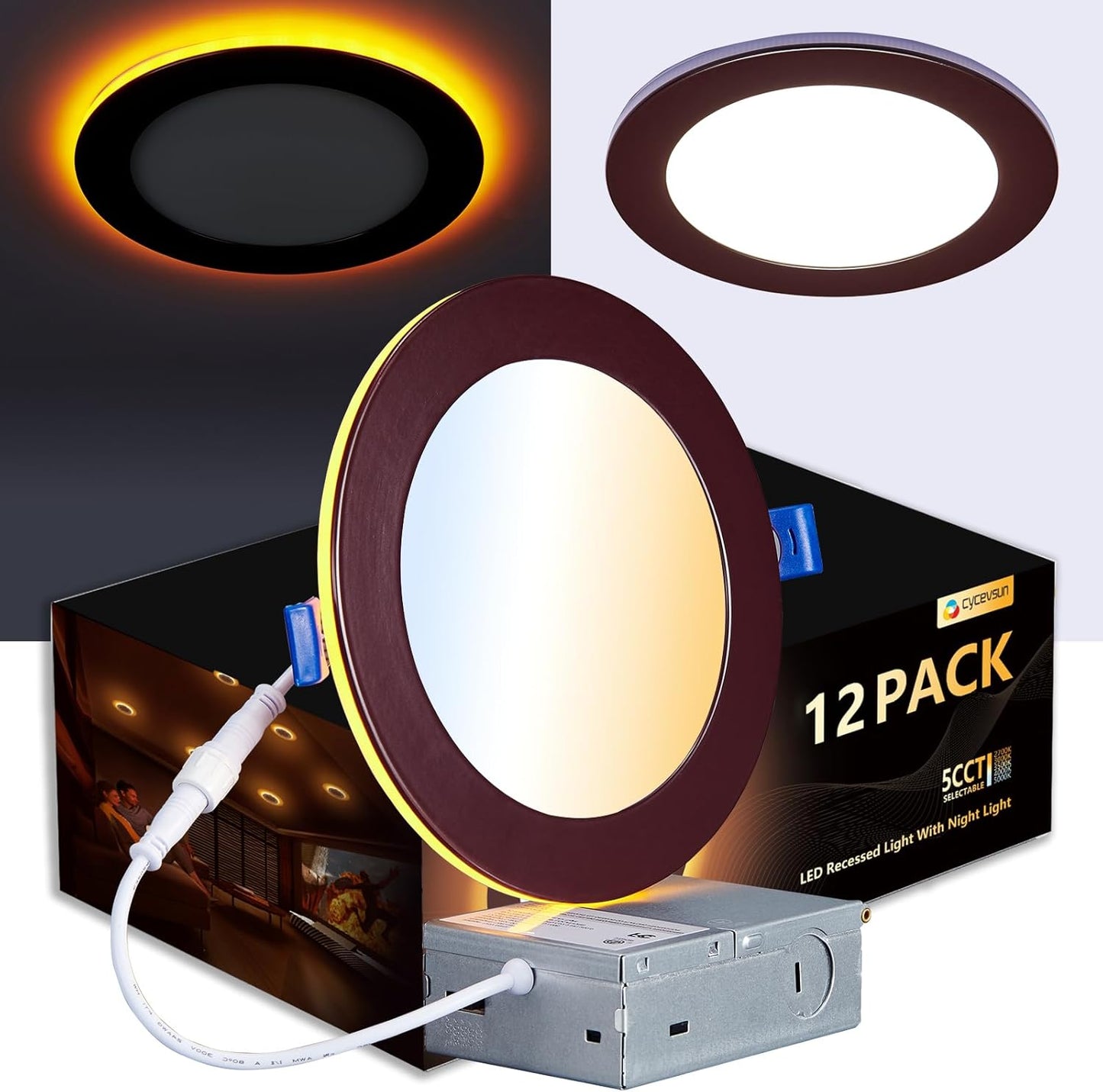 12 Pack 6 Inch Bronze Recessed Lighting with Night Light Feature