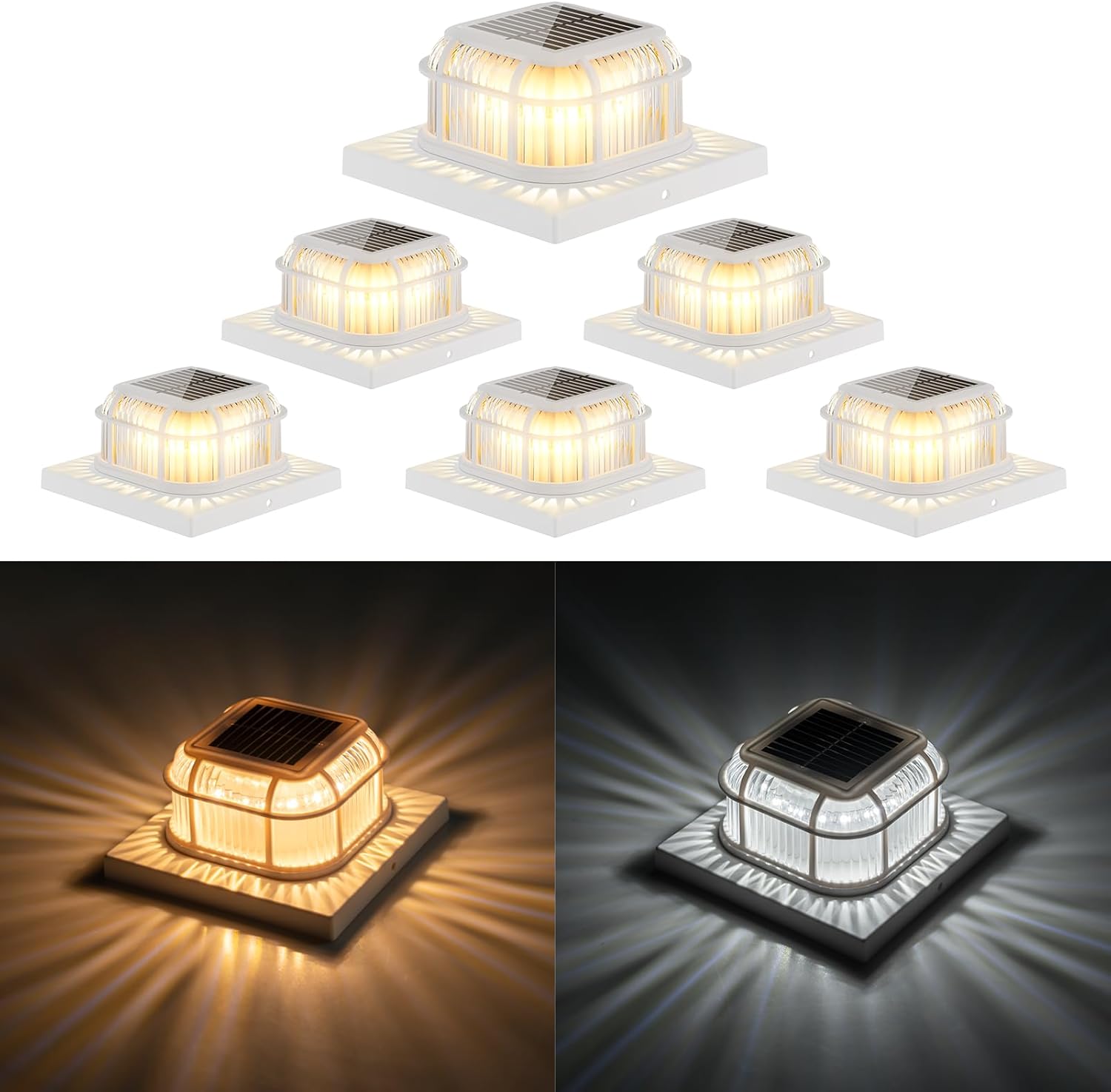 Solar Post Light 6 Packs with Bright 16 LEDs for Outdoor Use