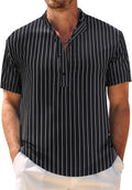 Men's Casual Henley Band Collar Short Sleeve Shirt - Breathable Summer