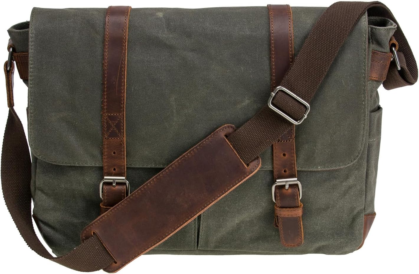 Vintage Genuine Leather Waxed Canvas Briefcase for 15.6 in Laptop
