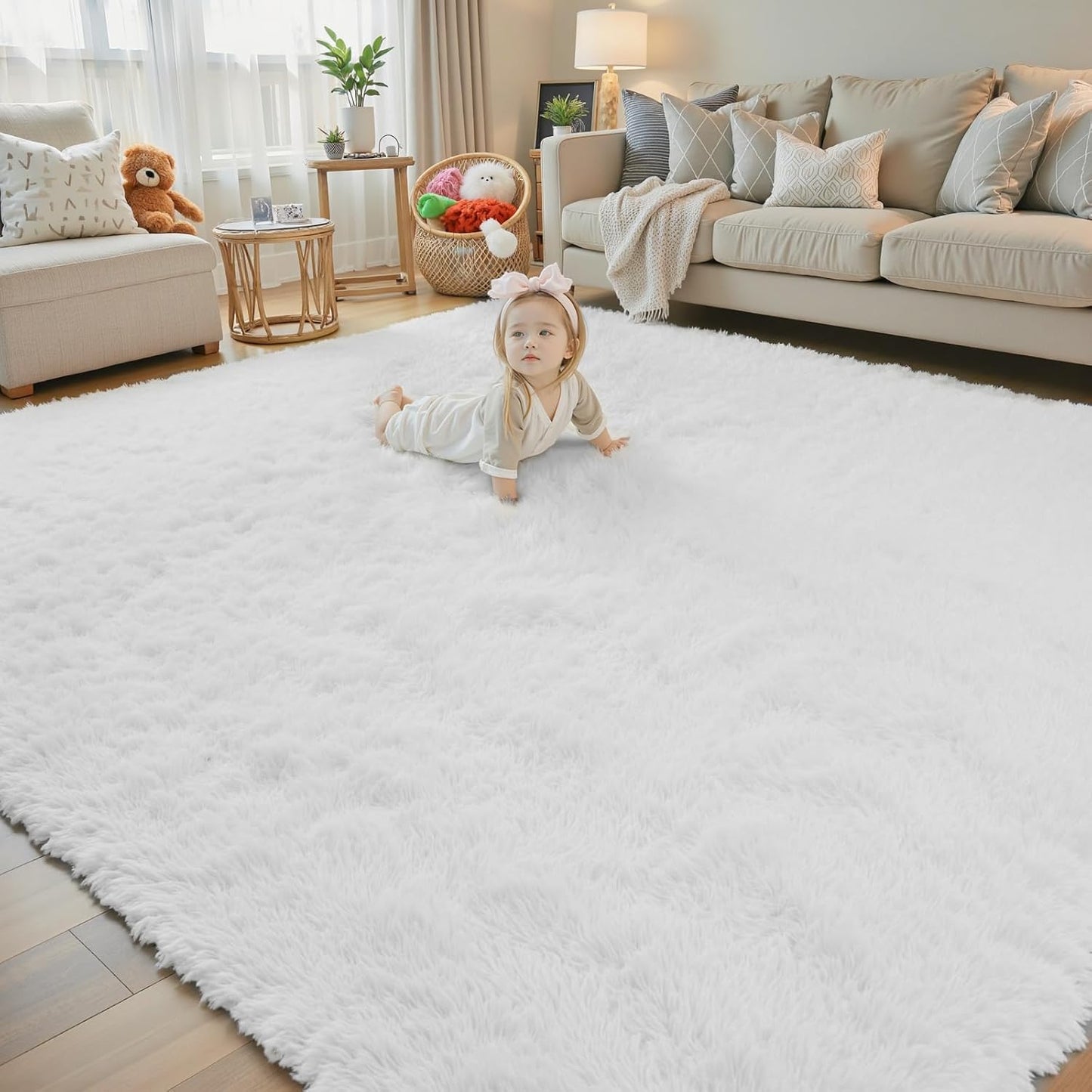 Luxurious 8x10 White Shag Rug for Living Room and Bedroom