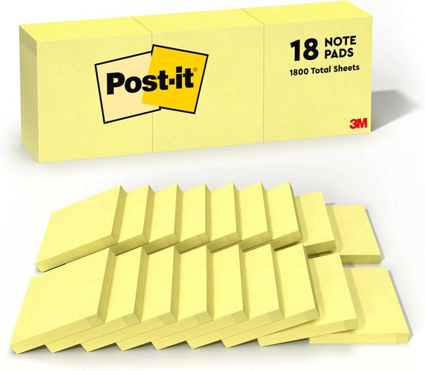 Post-it 3x3 Sticky Notes - 18 Pads, 100 Sheets - Canary Yellow - Stay Organized!