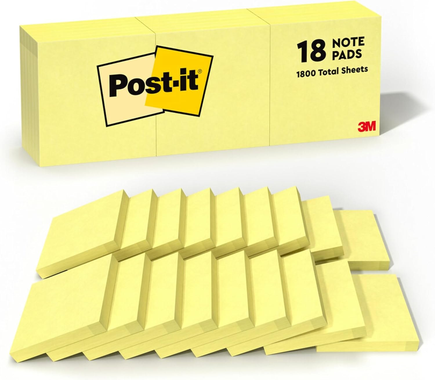 Post-it 3x3 Sticky Notes - 18 Pads, 100 Sheets - Canary Yellow - Stay Organized!