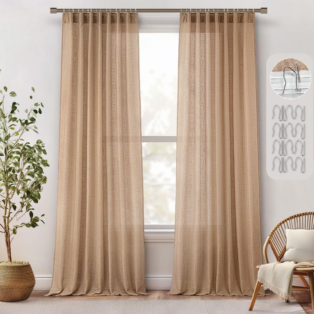 MIULEE Brown Linen Curtains for Bedroom and Living Room Decor