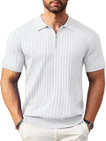 COOFANDY Zipper Polo Shirt Short Sleeve Ribbed Knit - Stylish Comfort