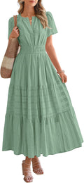 Womens Summer Midi Maxi Dress V Neck Elastic Waist - Comfortable