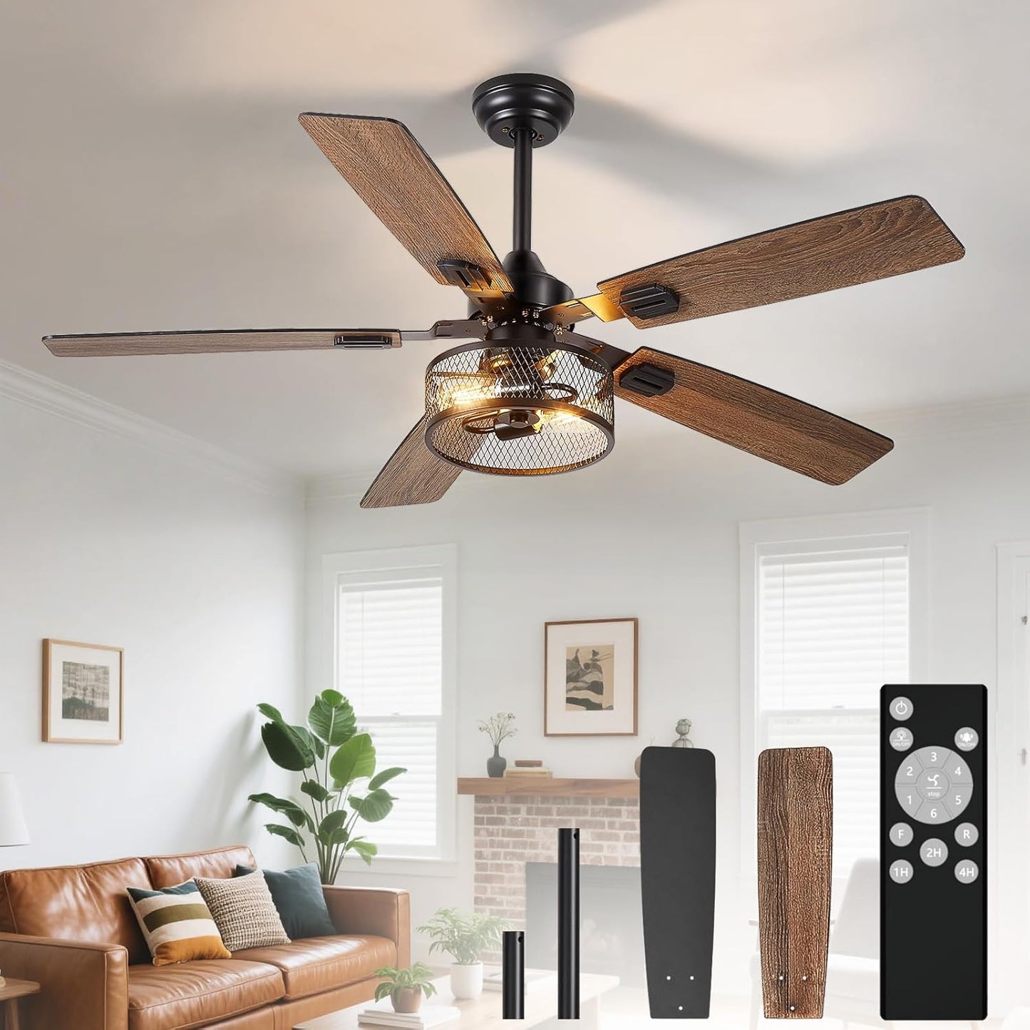 52-Inch Ceiling Fan with Lights for Rustic Industrial Style