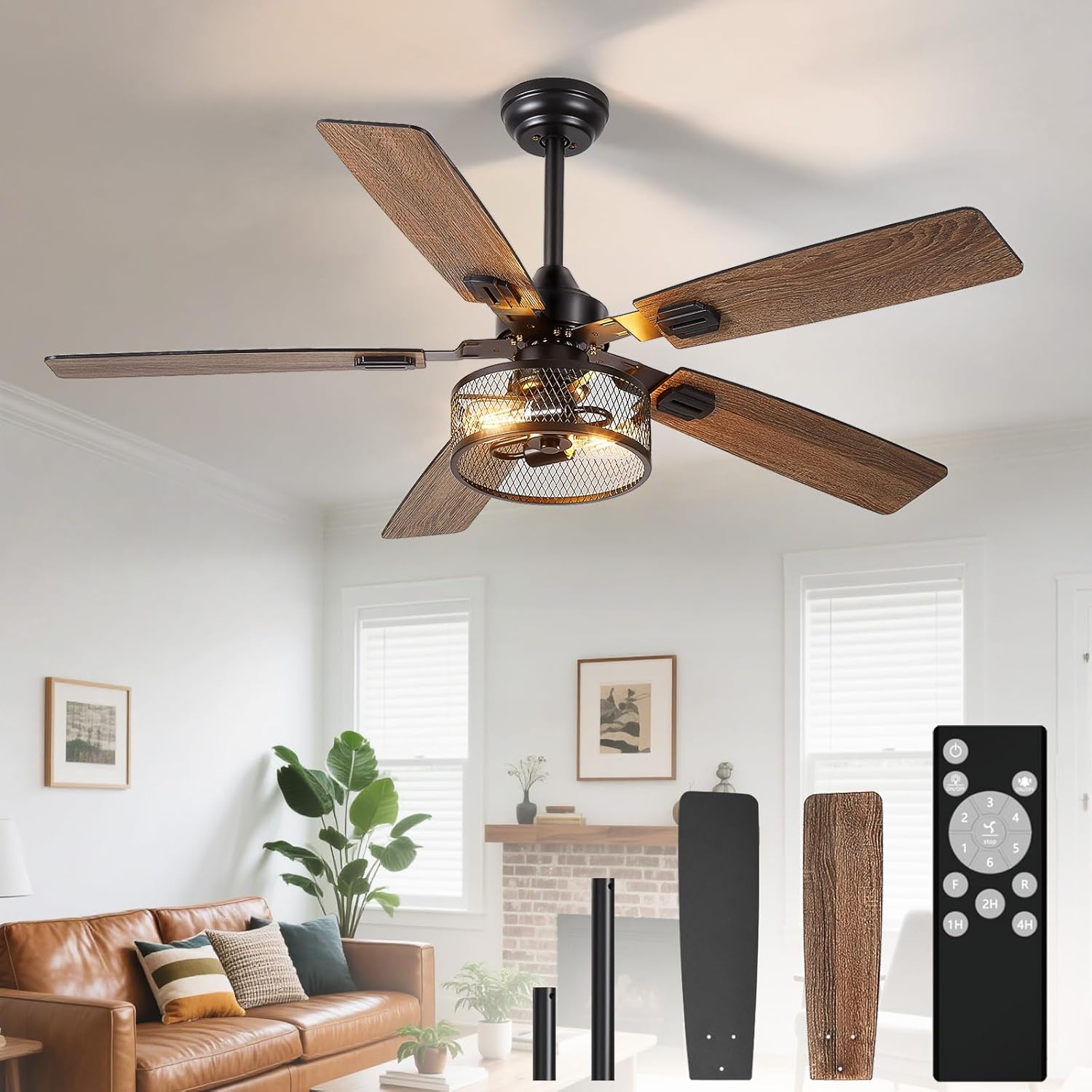 52-Inch Ceiling Fan with Lights for Rustic Industrial Style
