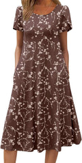 Womens Casual Summer Midi Dress - Flare, Petal Sleeves, Pockets