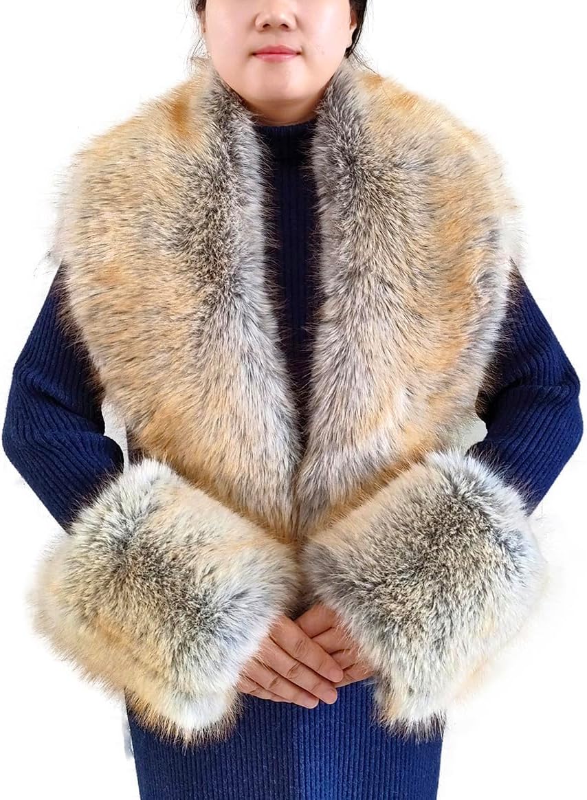 Eosxrp Faux Fur Collar Cuffs Set for Stylish Winter Warmth