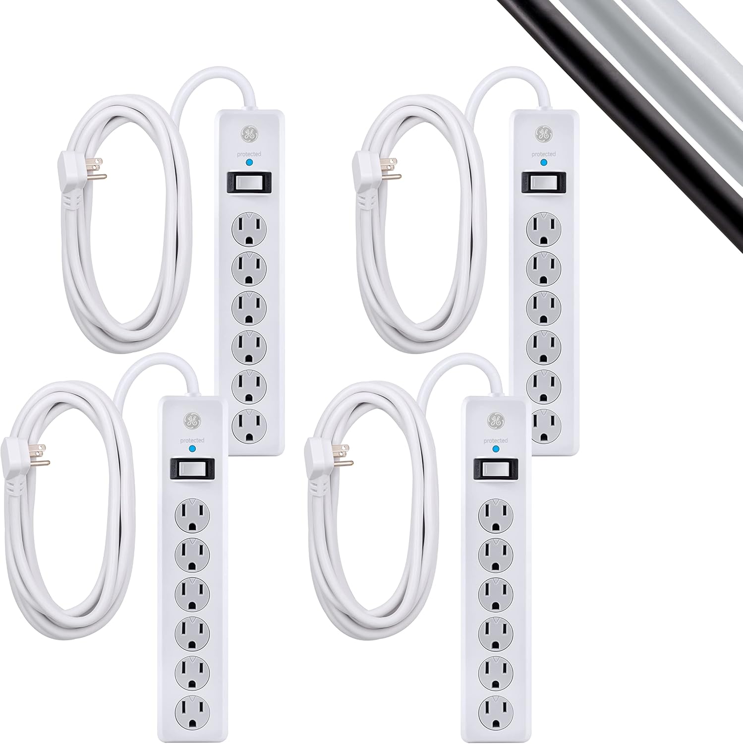 GE 6-Outlet Surge Protector with 15 Ft Extension Cord for Safety
