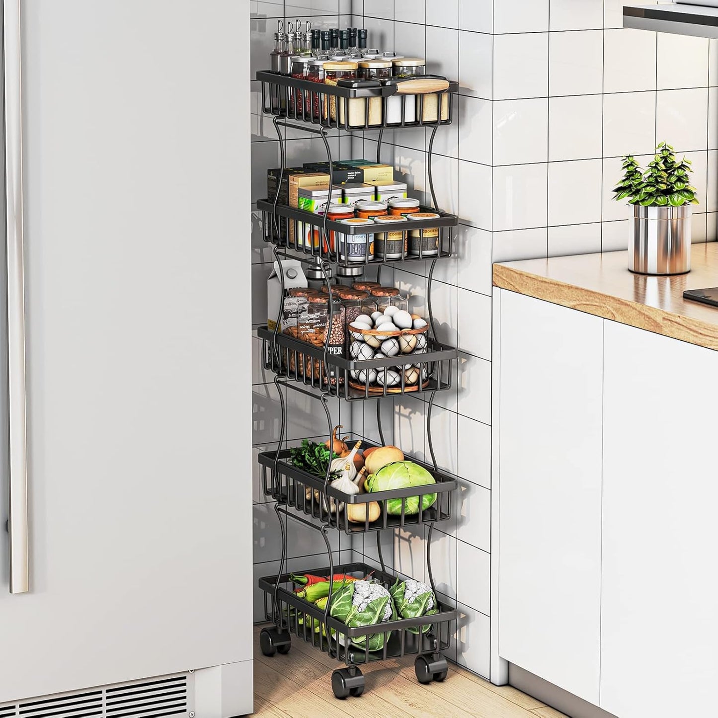 5 Tier Fruit Vegetable Basket for Kitchen Storage Utility Cart