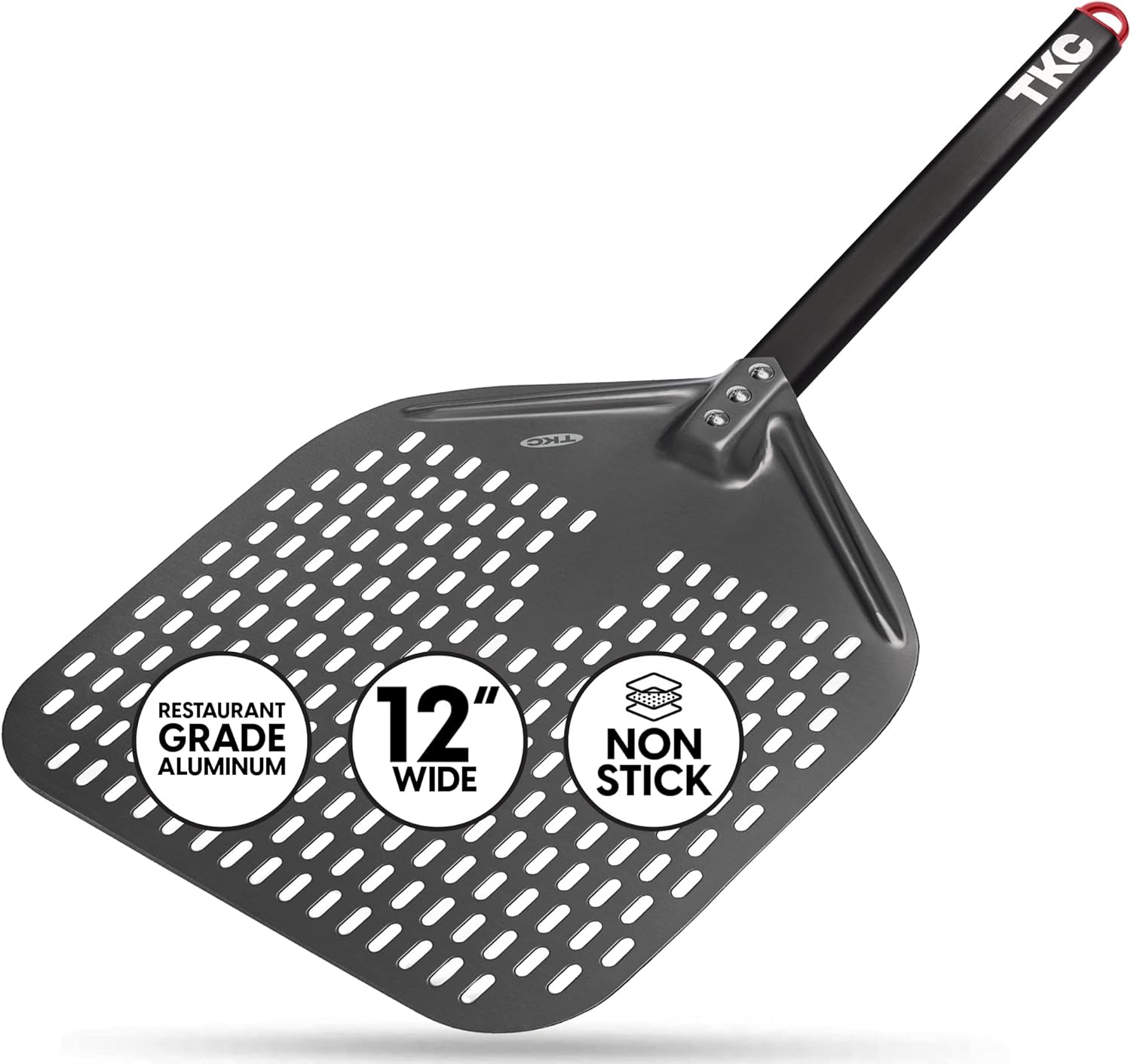 TKC Perforated Pizza Peel - 12in Metal Turner for Ooni Ovens