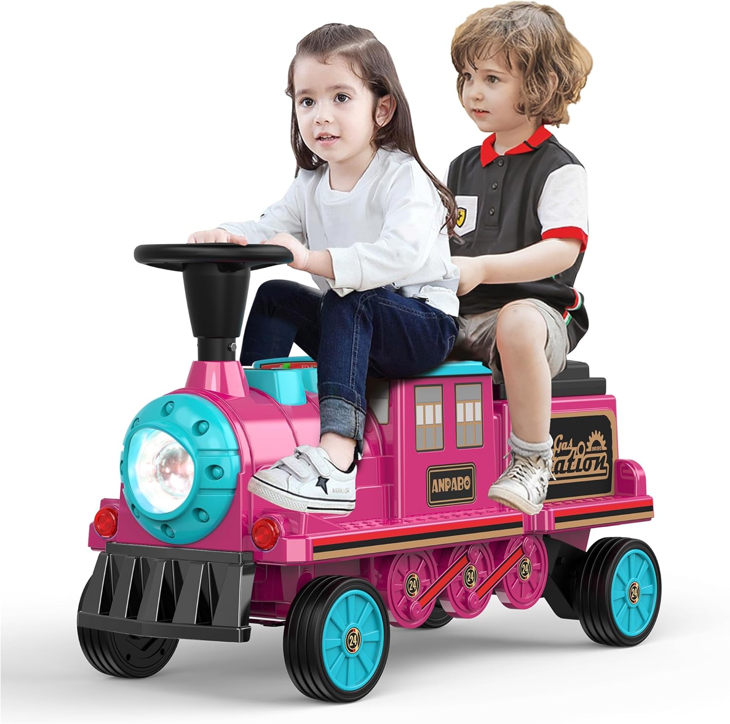Trackless 2-Seater Ride On Train for Kids with Adjustable Seat