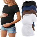 Huukeay 4 Pack Women's Maternity Shirts - Soft Cotton Side Ruched Tees