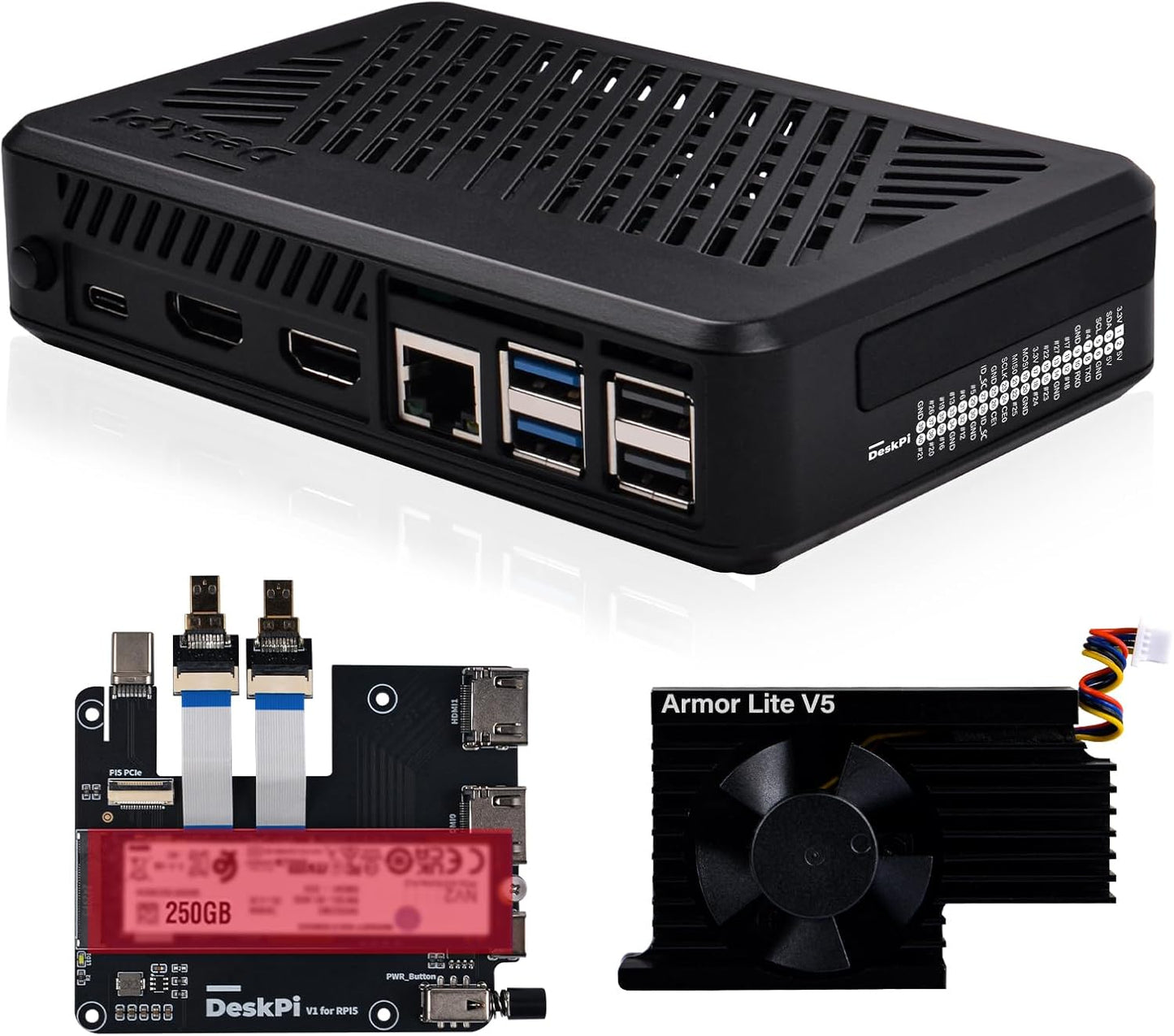 DeskPi Lite Pi5 Case with Active Cooling and HDMI Support