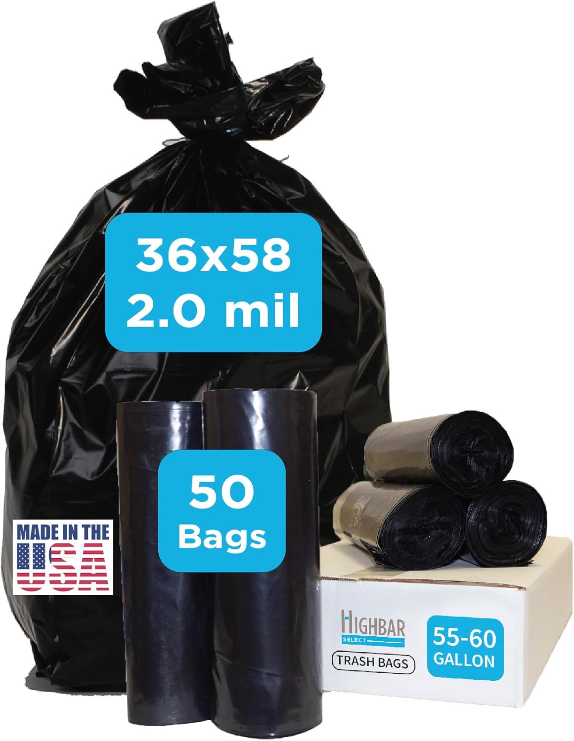 Highbar Select 55-60 Gal Trash Bags, Industrial Grade, Heavy Duty, Extra Strength