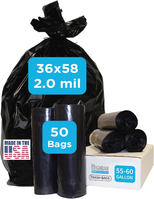 Highbar Select 55-60 Gal Trash Bags, Industrial Grade, Heavy Duty, Extra Strength