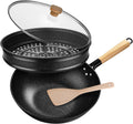 Non-Stick Wok with Steamer Basket 12 in Flat Bottom - Healthy Stir Fry