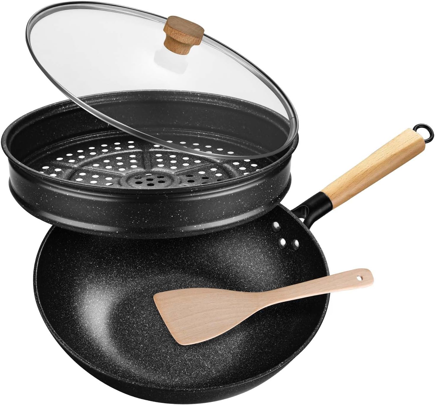Non-Stick Wok with Steamer Basket for Healthy Cooking