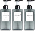 Hand Soap Dispenser Set, Set of 3 16.9oz Clear Grey Bottles - Durable
