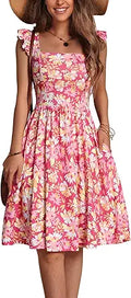 Cute Floral Flowy Knee Length Sundress - Lightweight Summer Dress