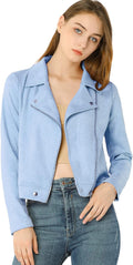 Allegra K Women's Short Soft Zip Up Faux Suede Biker Jacket - Chic Fit