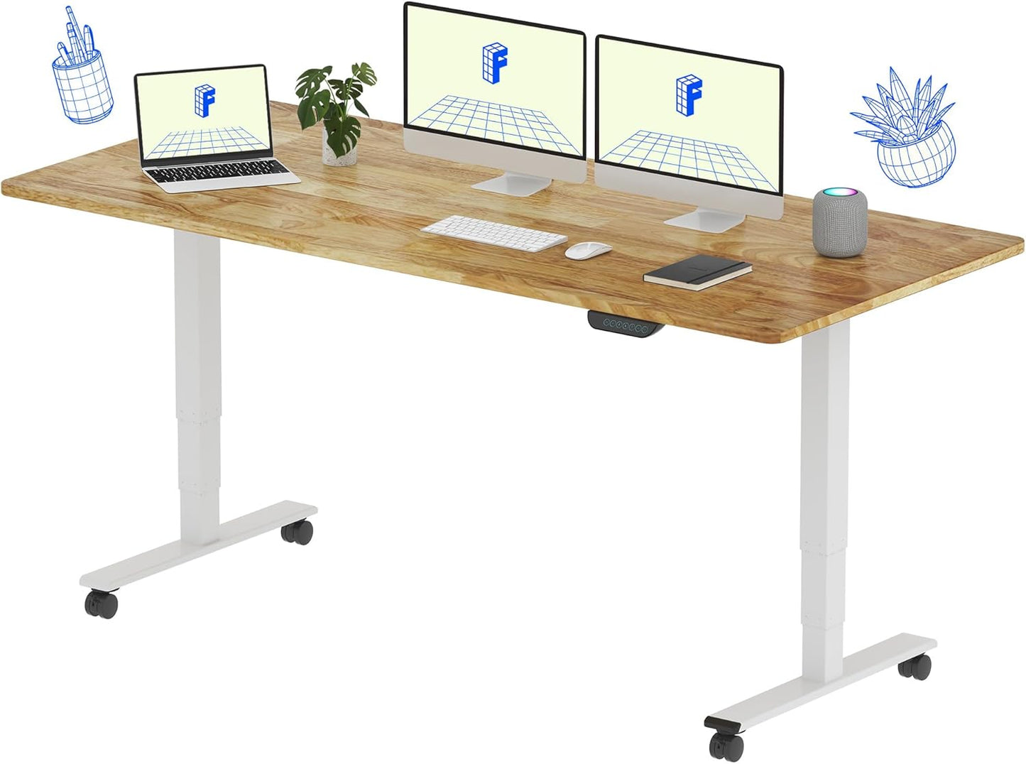 FLEXISPOT E6 MAX Rubber Wood Dual Motor Standing Desk 71x30 in