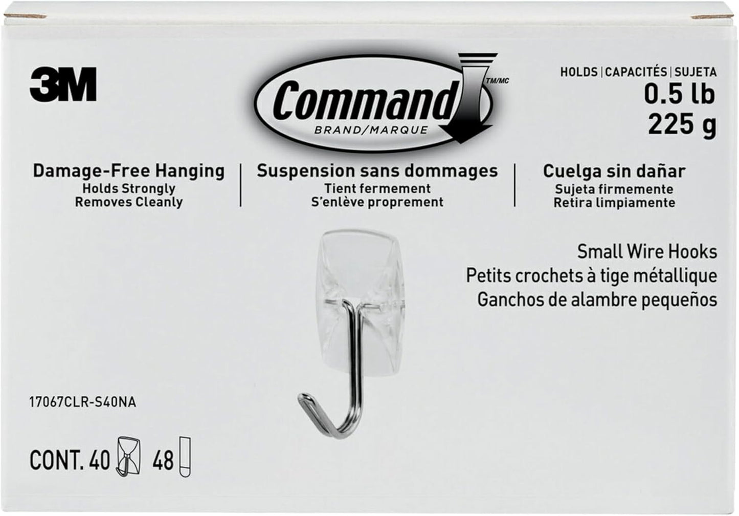 Command 40 Clear Wire Toggle Hooks + Strips, Damage-Free Hanging, 0.5 lb Capacity