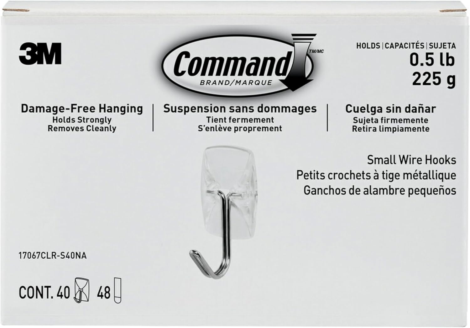Command 40 Clear Wire Toggle Hooks + Strips, Damage-Free Hanging, 0.5 lb Capacity