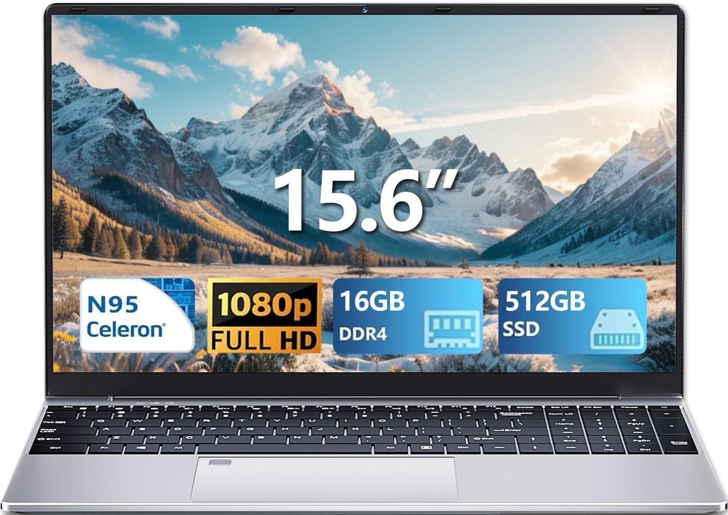 15.6 Inch Gaming Laptop with N95 Processor and Backlit Keyboard