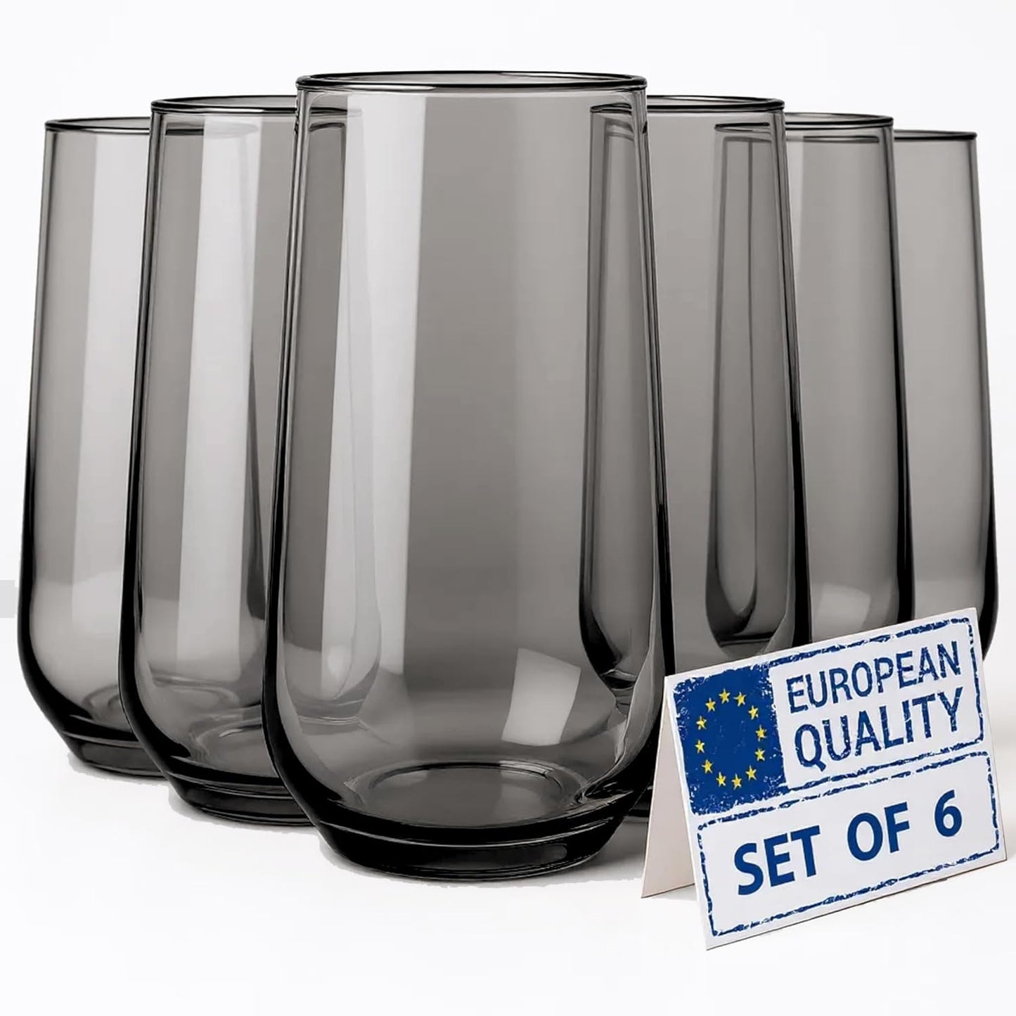 Gray Drinking Glasses Set of 6 for Cocktails and Everyday Use