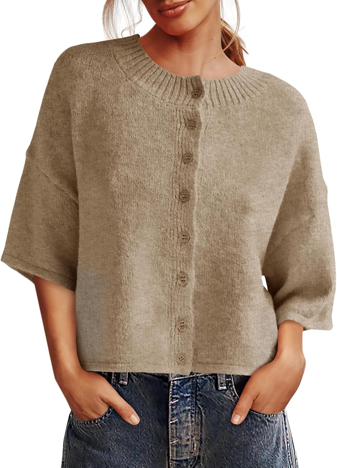 Womens 3/4 Sleeve Cardigan Sweater for Casual Fall Style