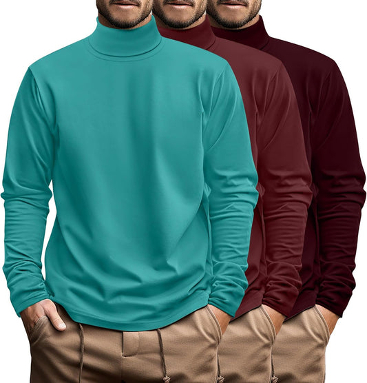 Ficerd 3 Pack Men's Big and Tall Turtleneck Shirts for Comfort