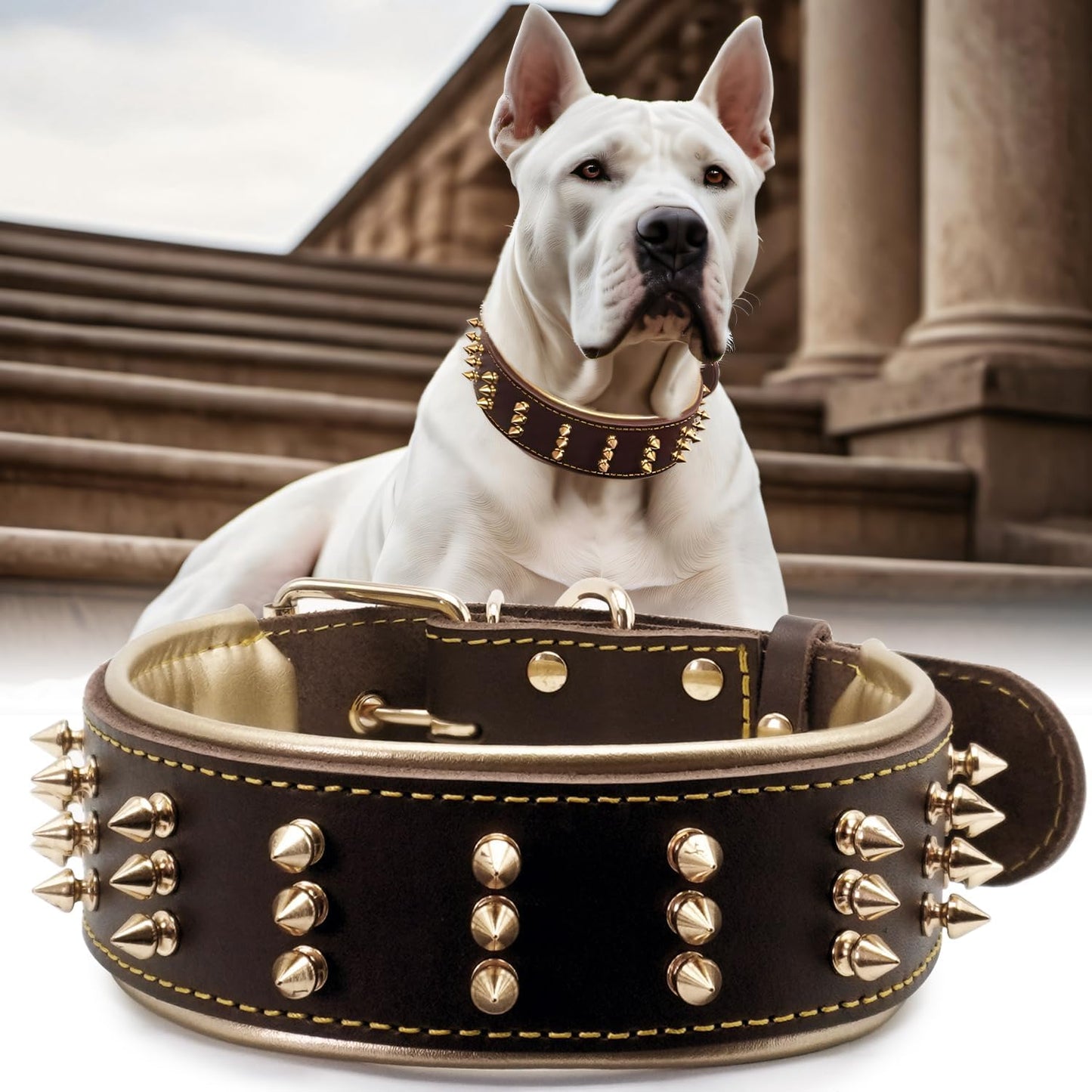 Spiked Leather Dog Collar for Powerful Breeds - Bold Design