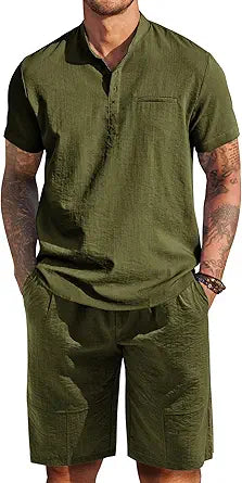 COOFANDY Men's 2 Piece Linen Set for Summer Comfort