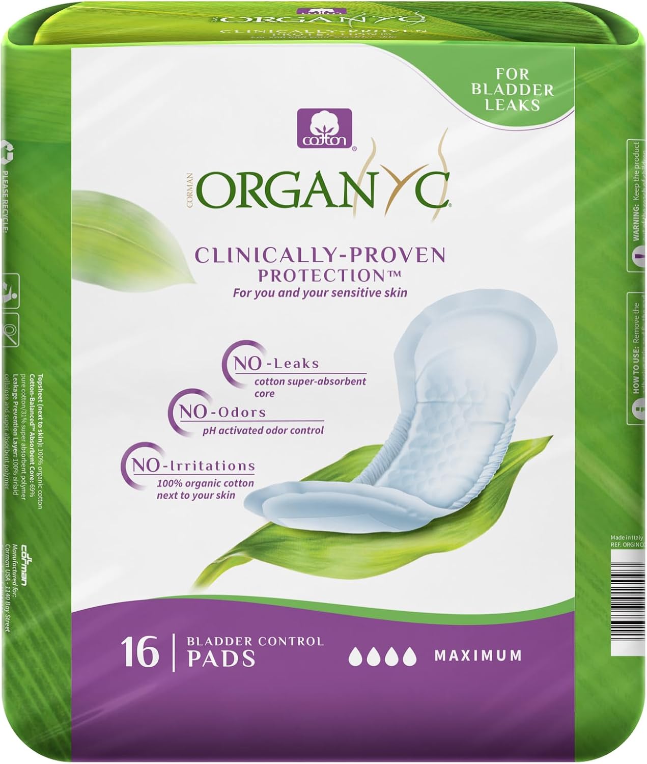 Organyc Certified Organic Cotton Pads for Incontinence Care
